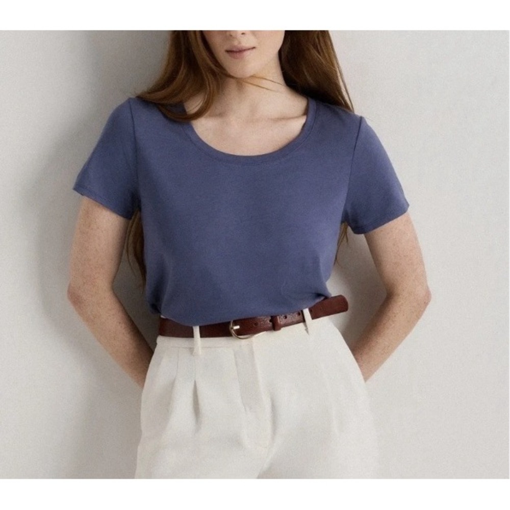 Quince Blue Organic Cotton Slub Jersey Short Sleeve Tee Womens XL Basic Casual